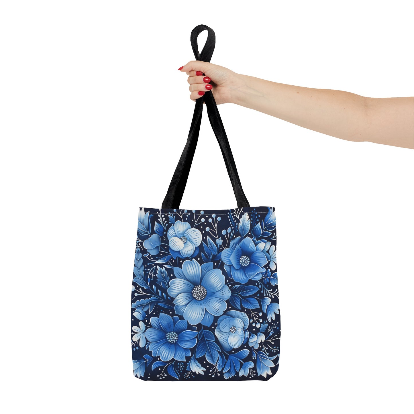 Blue Floral Tote Bag, Navy Flowers Cute Canvas Shopping Small Large Travel Reusable Aesthetic Shoulder Bag Purse