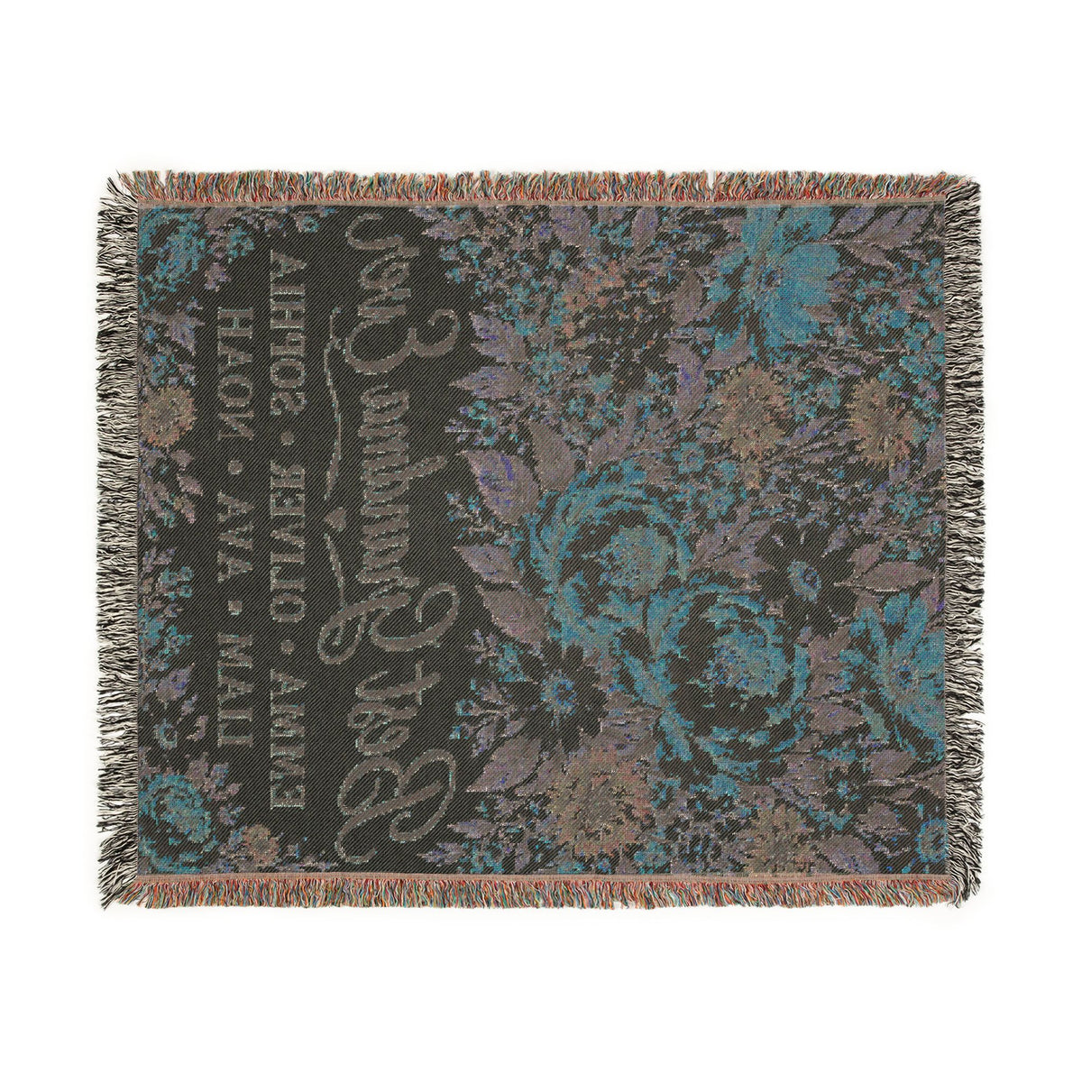 Personalized Grandmother Woven Blanket Tapestry, Grandma Nana Floral Throw Custom Kids Names Mimi First Time Cotton Small Large Wall Hanging