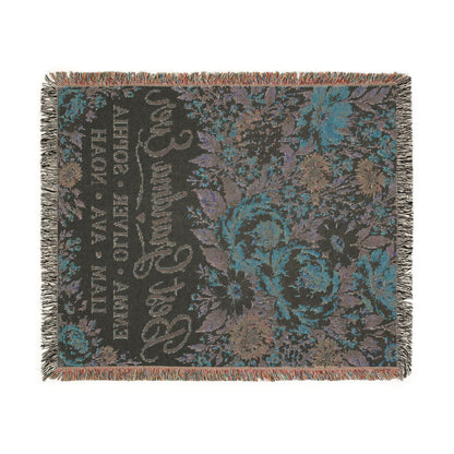 Personalized Grandmother Woven Blanket Tapestry, Grandma Nana Floral Throw Custom Kids Names Mimi First Time Cotton Small Large Wall Hanging