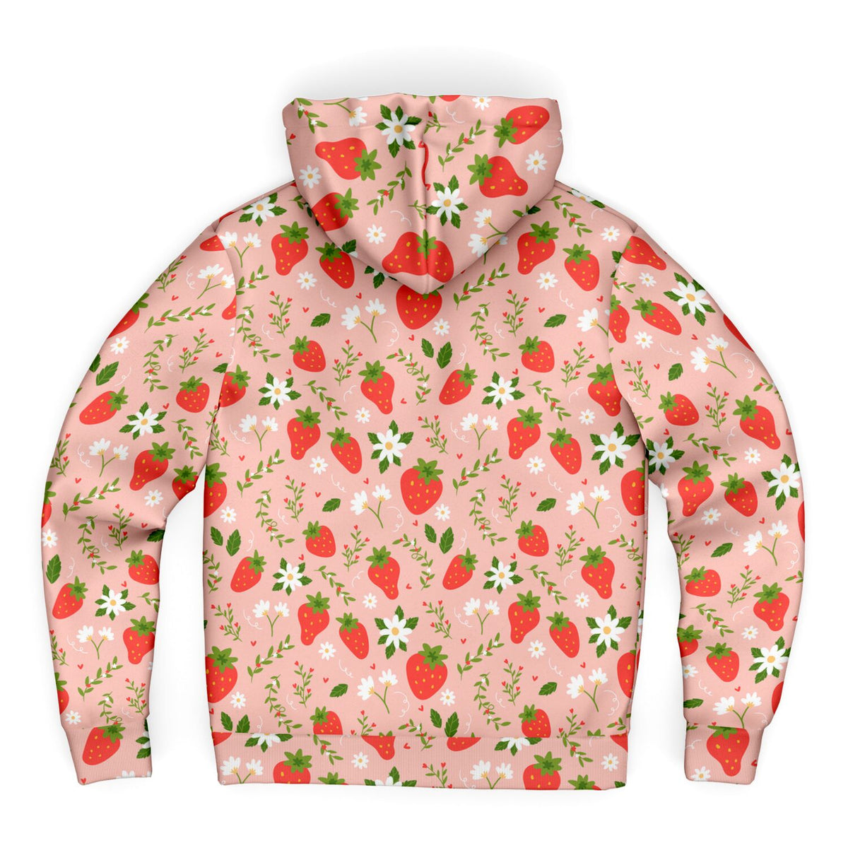 Strawberry Zip Up Fleece Lined Hoodie, Pink Floral Flowers Sherpa Heavyweight Full Zipper Men Women Unisex Graphic Hooded Sweatshirt Jacket