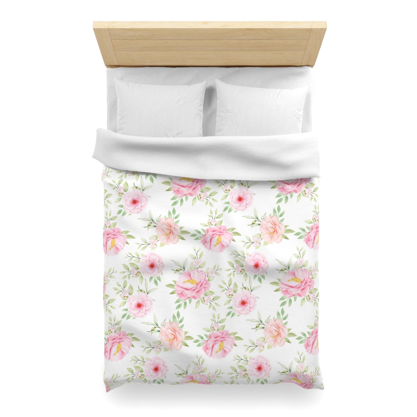 Pink Floral Duvet Cover, White Vintage Flowers Bedding Queen King Full Twin XL Microfiber Unique Designer Bed Quilt Bedroom Decor