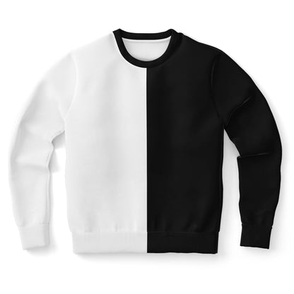 Half Black Half White Sweatshirt, Two Tone Color Block Crewneck Fleece Cotton Sweater Jumper Pullover Men Women Adult Aesthetic Designer Top