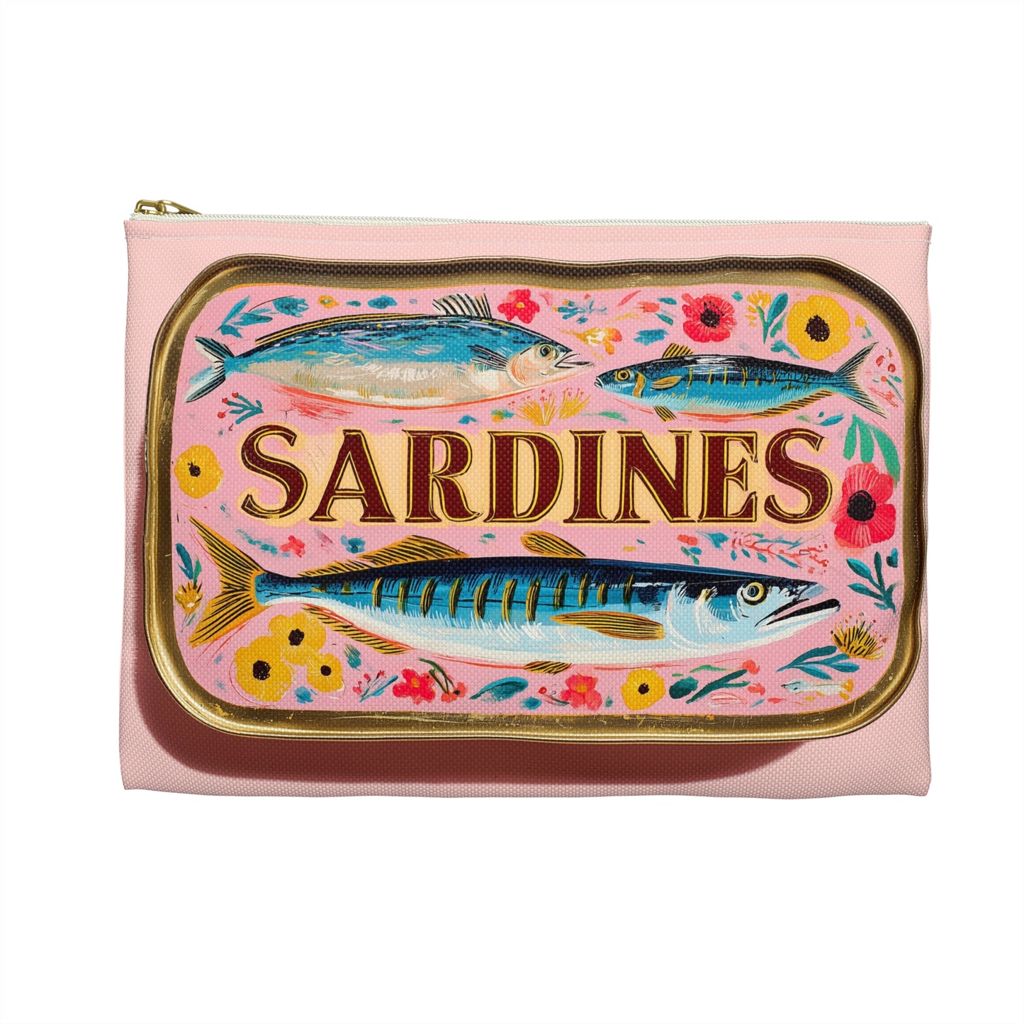 Sardine Can Print Zipper Pouch, Fish Pencil Case Vintage Pen Coin Makeup Travel Cosmetic Bag Accessory Canvas Zipper Large Small Organizer