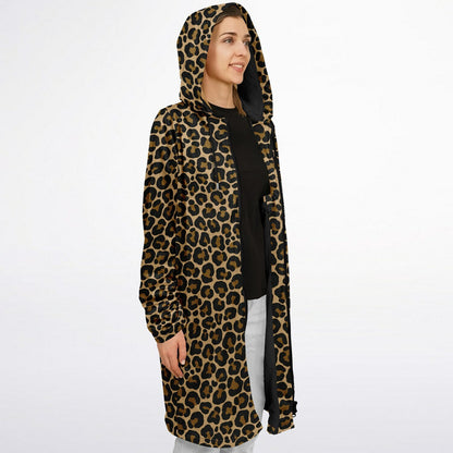 Leopard Hooded Cloak Fleece Jacket, Animal Print Cheetah Zipper Coat Men Women Male Ladies Winter Mink Hooded Parka Wearable Cape Pockets