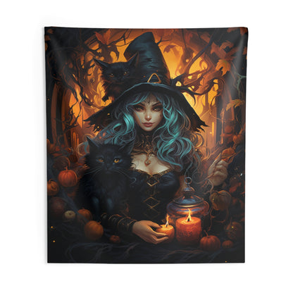 Witch Tapestry, Halloween Black Cat Potions Gothic Pumpkins Wall Art Hanging Cool Unique Vertical Aesthetic Large Small College Dorm Room Starcove Fashion