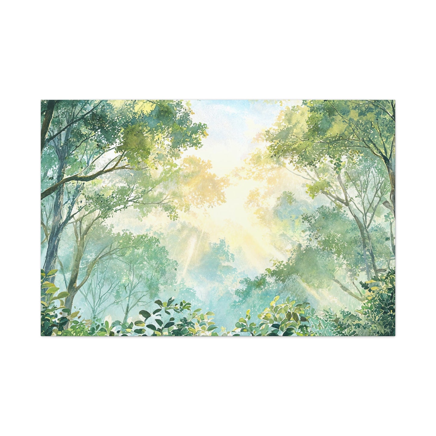 Tree Canopy Sky Canvas Gallery Wrap, Sunlit Calm Nature Watercolor Wall Art Print Decor Small Large Hanging Modern Landscape Living Room