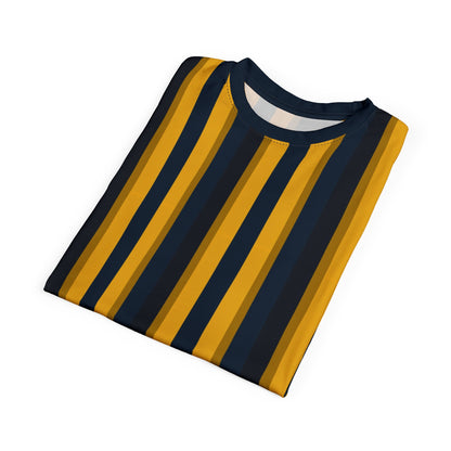 Yellow Blue Striped Tshirt, Vertical Black Stripe Designer Aesthetic Lightweight Heavyweight Crewneck Men Women Tee Top Short Sleeve Shirt
