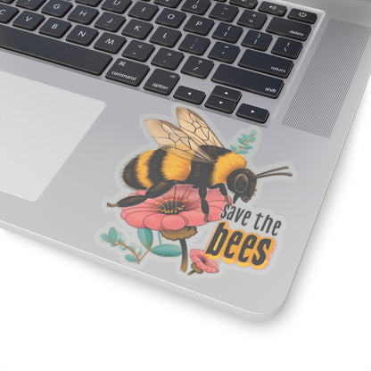 Save the Bees Sticker Decal, Honey Bee Animal Flower Art Vinyl Laptop Cute Waterbottle Tumbler Car Waterproof Bumper Clear Aesthetic