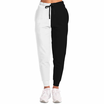 Half Black Half White Joggers Sweatpants with Pockets, Two Tone Split Color Women Men Male Female Ladies Fleece Comfy Sweats Pants Bottoms