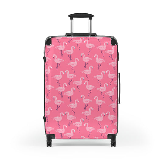 Pink Flamingo Suitcase Luggage, Carry On With 4 Wheels Cabin Travel Small Large Set Rolling Spinner Lock Decorative Designer Hard Shell Case