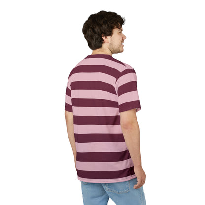 Burgundy Pink Striped Tshirt, Maroon Blush Horizontal Retro Designer Lightweight Heavyweight Crewneck Men Women Tee Top Short Sleeve Shirt