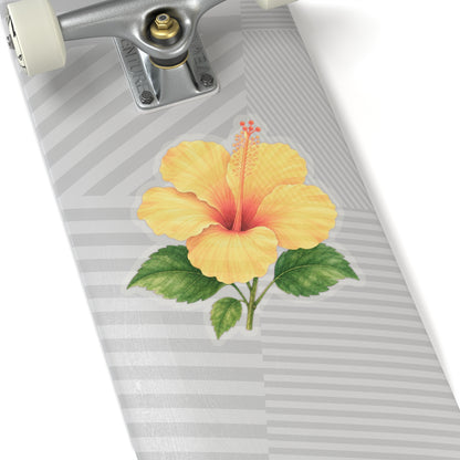 Yellow Hibiscus Flower Sticker Decal, Blossom Floral Watercolor Art Vinyl Cute Waterbottle Tumbler Car Waterproof Bumper Clear Die Cut Wall - Starcove Fashion