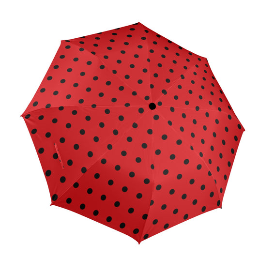 Black Red Polka Dot Umbrella, Ladybug Golf Semi-Automatic Sun Beach Rain Parasol Large Compact Travel Windproof Designer Luxury Folding