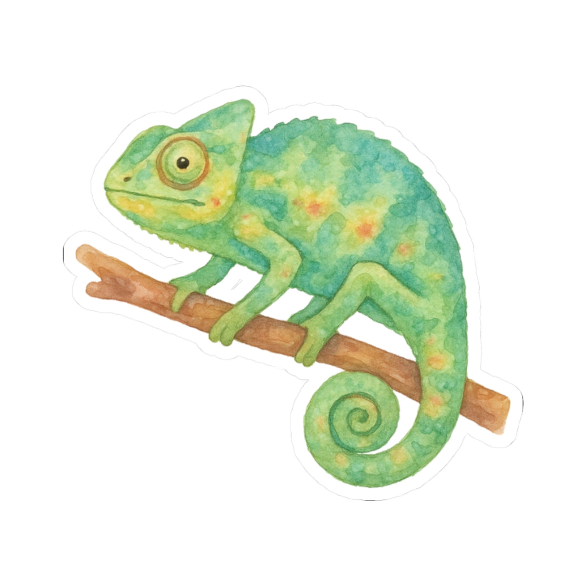 Chameleon Sticker Decal, Green Animal Reptile Watercolor Art Vinyl Laptop Cute Waterbottle Tumbler Car Waterproof Bumper Clear Die Cut Wall