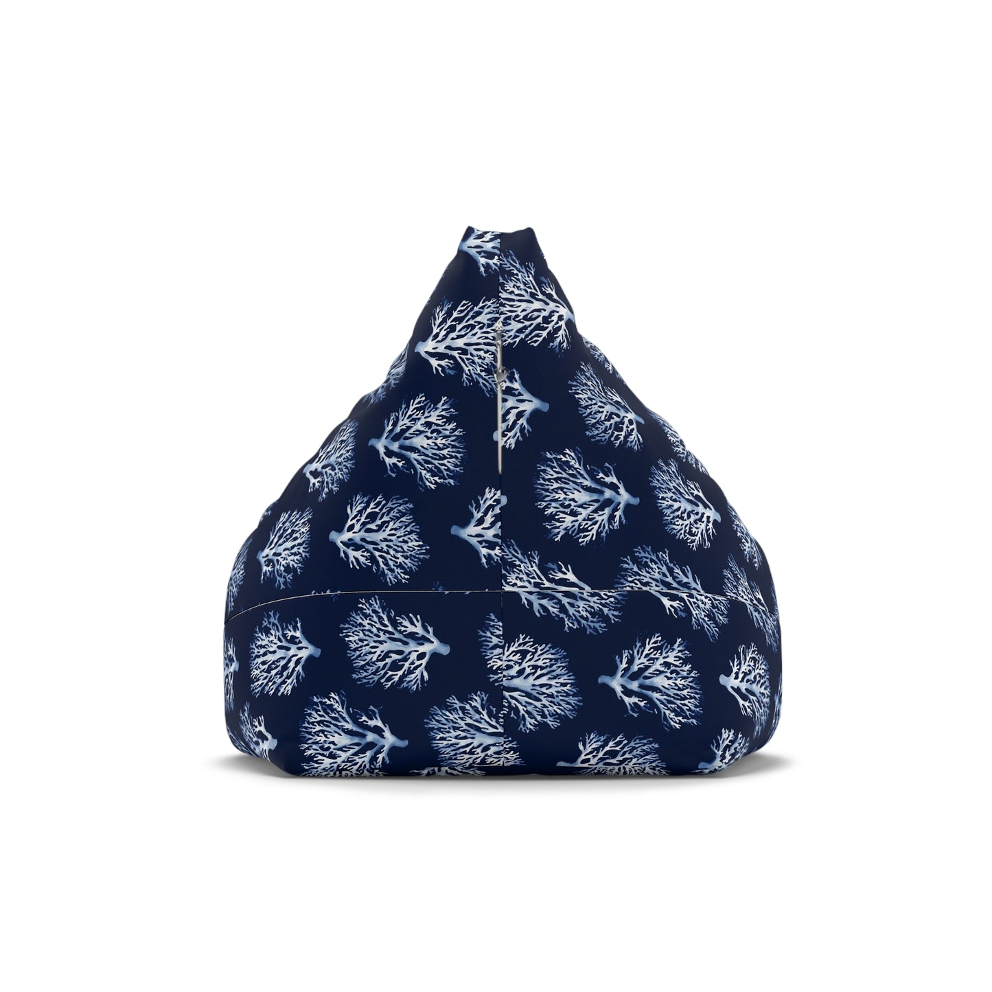 Blue Navy Coral Bean Bag Chair Cover, Coastal Ocean Washable Triangle Small Large Adult Children Kids Sofa Apartment Dorm Decor Unfilled