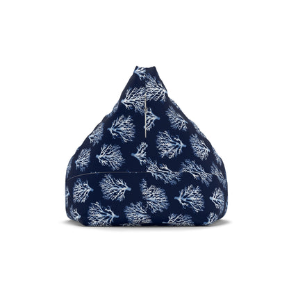 Blue Navy Coral Bean Bag Chair Cover, Coastal Ocean Washable Triangle Small Large Adult Children Kids Sofa Apartment Dorm Decor Unfilled