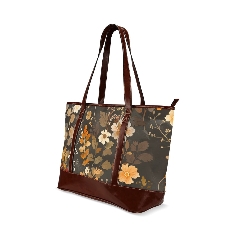 Floral Canvas Tote Bag with Zipper, Flowers Waterproof Pockets Beach Pool Designer Fabric Shoulder Handbag Women Work Purse Travel Carry On - Starcove Fashion