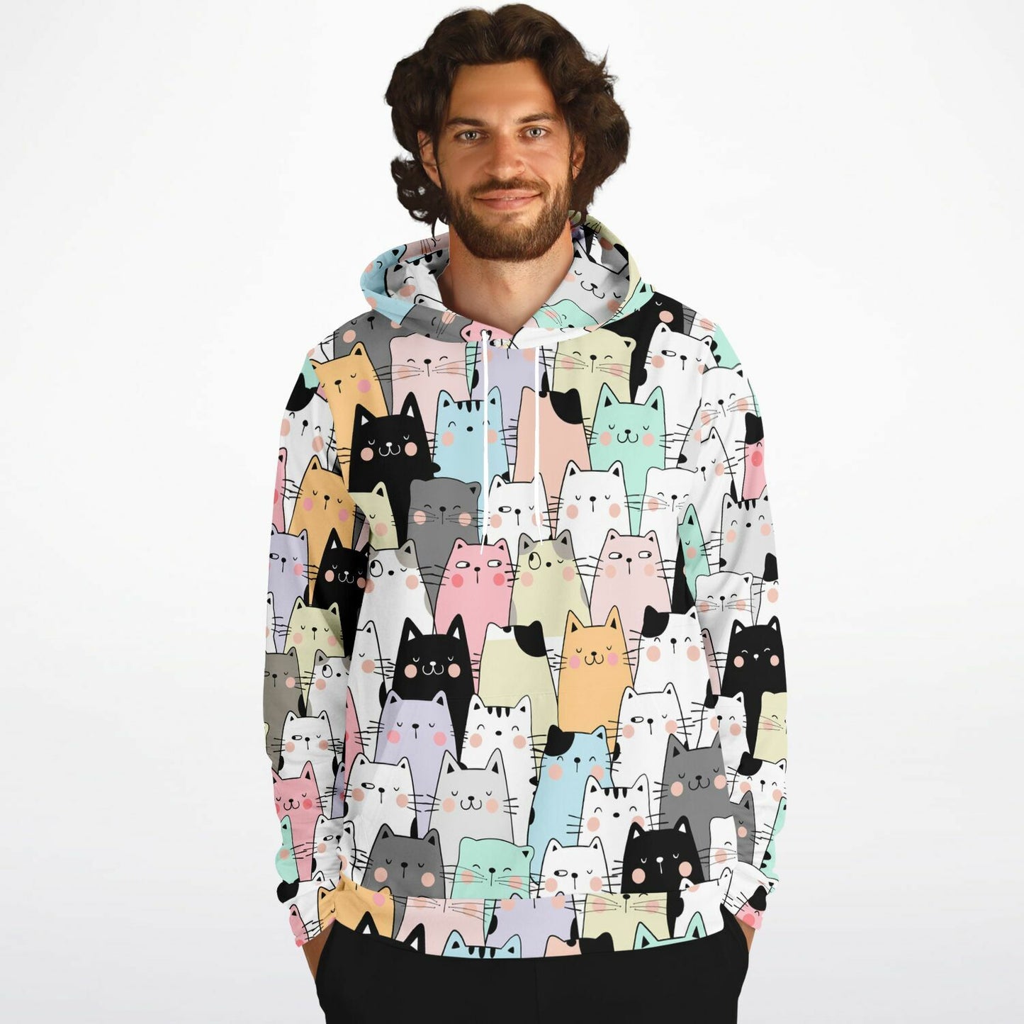 Cats Hoodie, Kittens Animal Pullover Men Women Adult Aesthetic Graphic Cotton Hooded Sweatshirt with Pockets Designer Plus Size