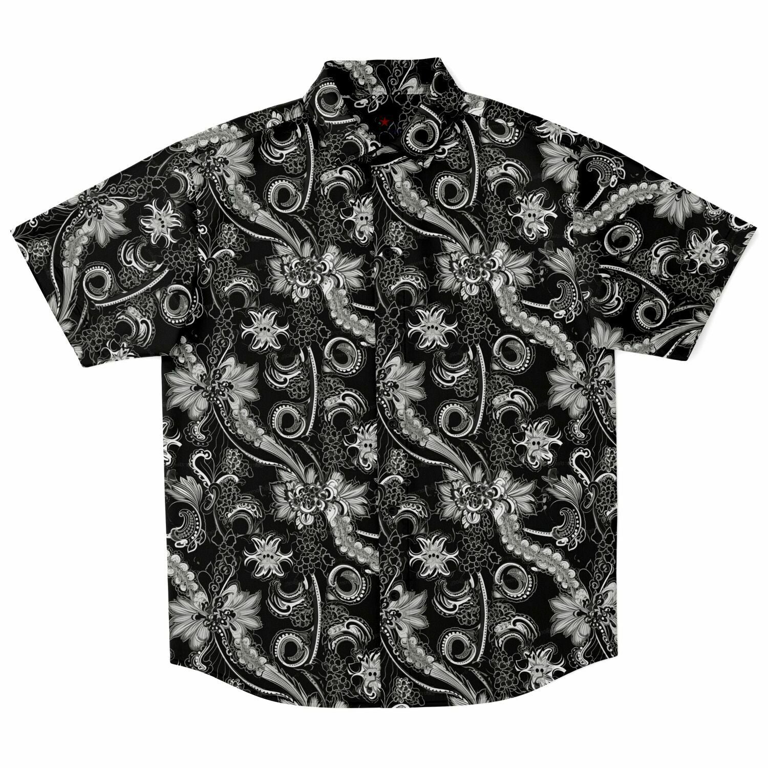 Black Paisley Men Button Down Shirt, Bandana Floral Short Sleeve