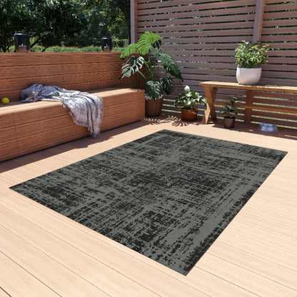 Black and Gray Outdoor Area Rug, Abstract Waterproof Patio Porch Exterior Carpet Home Floor Small Large 2x3 4x6 3x5 5x7 8x10 Camping Mat