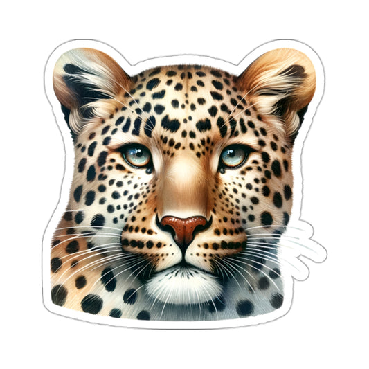 Leopard Face Sticker Decal, Animal Art Vinyl Laptop Cute Waterbottle Tumbler Car Waterproof Bumper Clear Aesthetic