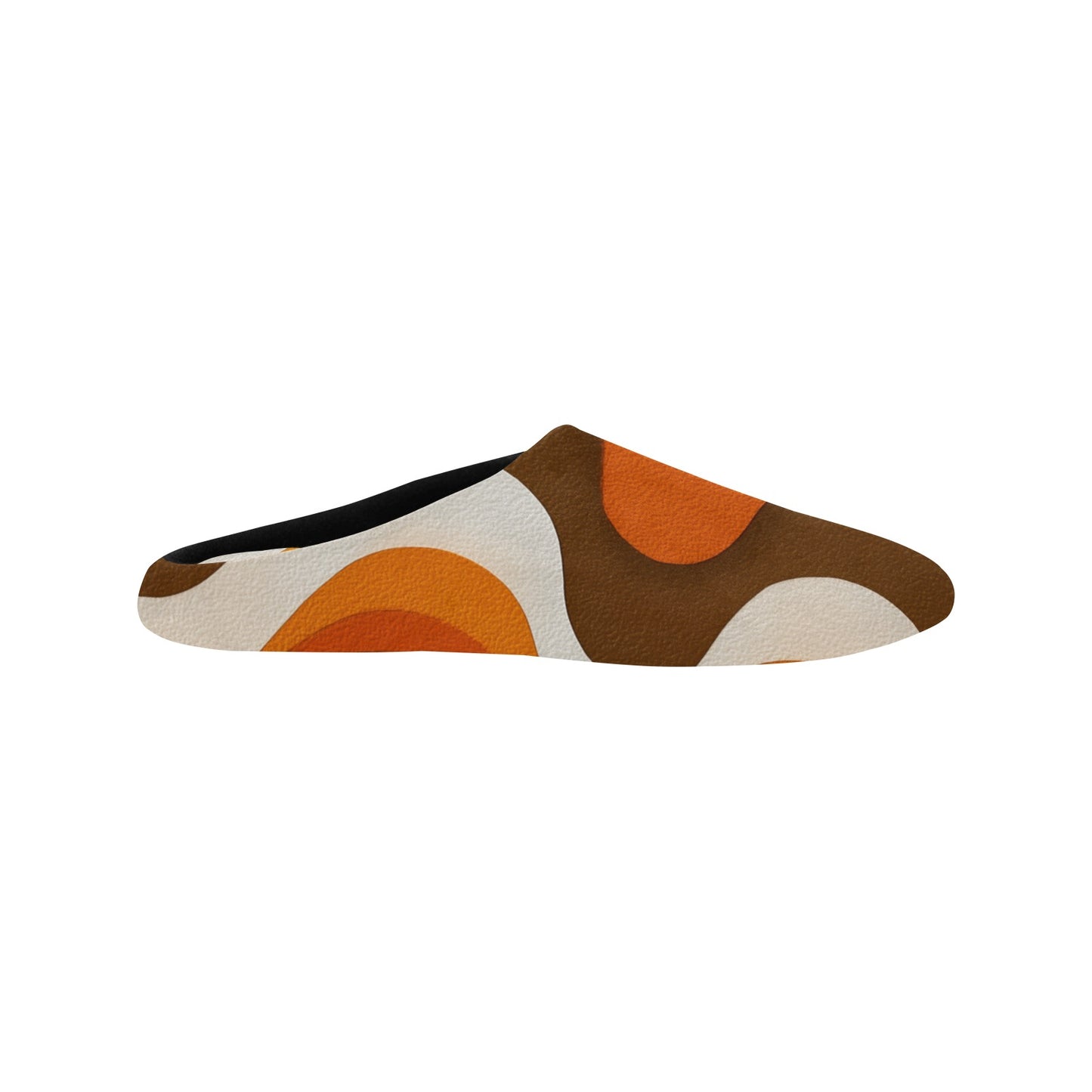Retro Brown Women's Slippers, Vintage Orange 70s Ladies House Slide Cute Handmade Bedroom Warm Winter Cozy Designer Slip On Cotton Shoes