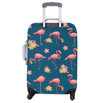 Flamingo Luggage Cover, Flowers Pink Tropical Blue Aesthetic Print Suitcase Carry On Bag Washable Protector Travel Designer Zipper Gift