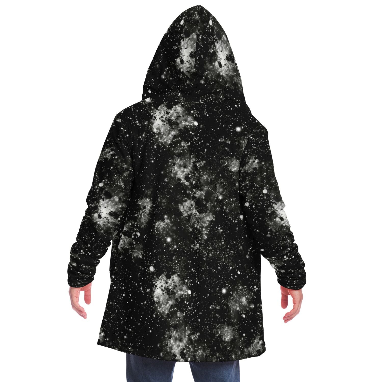 Black Galaxy Hooded Cloak, Space Universe Dark Matter Men Women Winter Warm Mink Blanket Festival Rave Wearable Cape Pockets Starcove Fashion