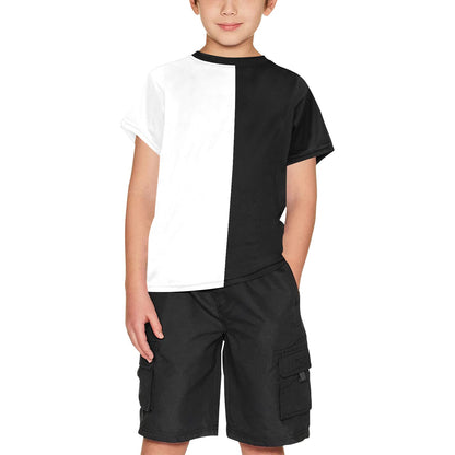 Half Black Half White Kids Tshirt, Two Tone Color Block Split Boys Girls Children Youth Graphic Crewneck Tee Short Sleeve Shirt Top