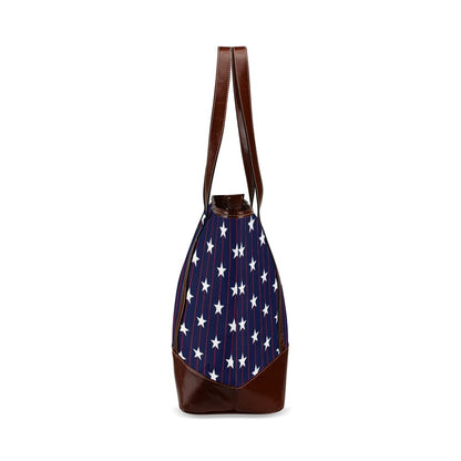 American Stars Canvas Tote Bag with Zipper, Red White Blue Waterproof Pockets Print Beach Pool Designer Fabric Shoulder Handbag Women Purse - Starcove Fashion