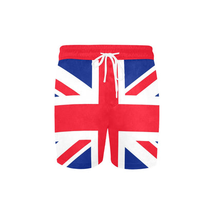 Union Jack Flag UK Men Swim Shorts, British England United Kingdom Beach Trunks Mid Length Pockets Mesh Drawstring Bathing Suit Swimsuit