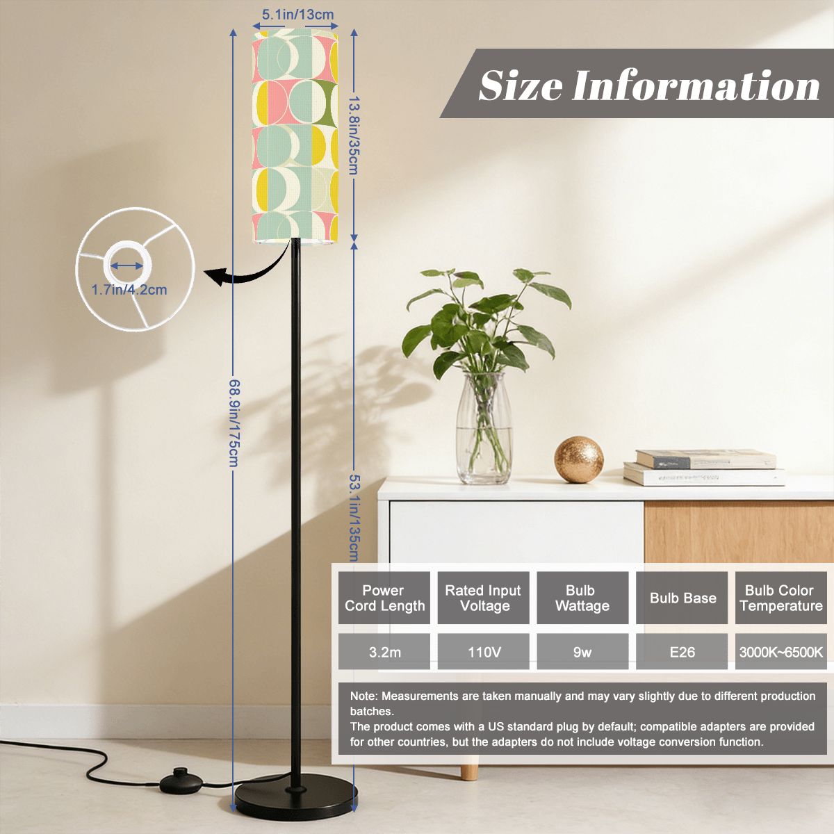 Mid Century Modern Floor Lamp (Made in USA), Yellow Modern Standing Light Lampshade Living Room Bedroom Tall Corner Dimmable Reading Vintage - Starcove Fashion