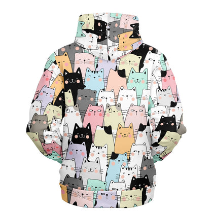 Cats Hoodie, Kittens Animal Pullover Men Women Adult Aesthetic Graphic Cotton Hooded Sweatshirt with Pockets Designer Plus Size