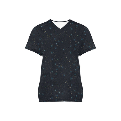 Constellation Medical Scrubs Top Women, Stars Space Galaxy Ladies Female Plus Size Nursing Nurse Vet Veterinary Assistant Uniform Pockets - Starcove Fashion
