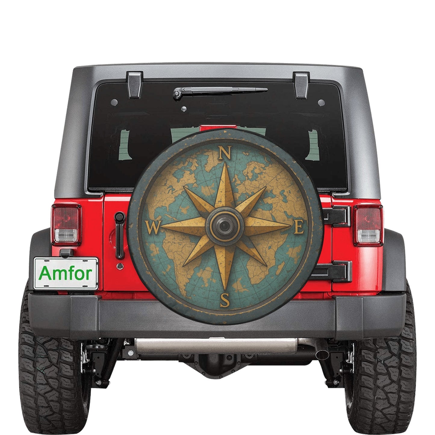 Compass Rose Map Spare Tire Wheel Cover, Navigation Globe Travel Custom Back Up Camera Hole Design Rear Back RV Car Lover Camper Motorhome