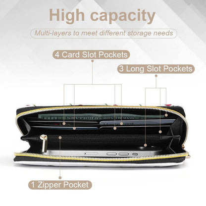 Cherry Leather Wallet Women, White Red Fruit Vegan Zipper Zip Around Coins Credit Cards Pocket Cash Ladies Female Slim Clutch Purse