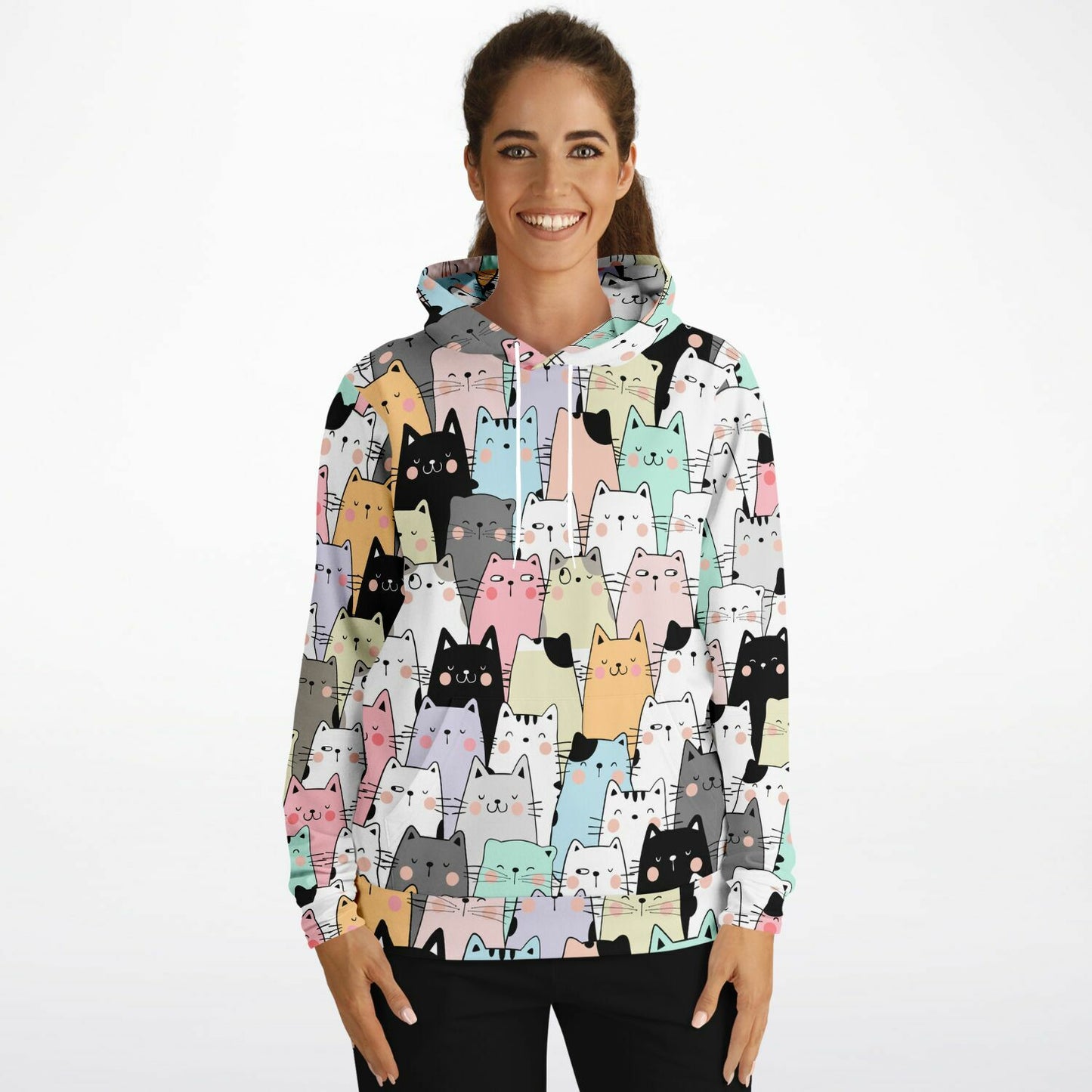 Cats Hoodie, Kittens Animal Pullover Men Women Adult Aesthetic Graphic Cotton Hooded Sweatshirt with Pockets Designer Plus Size