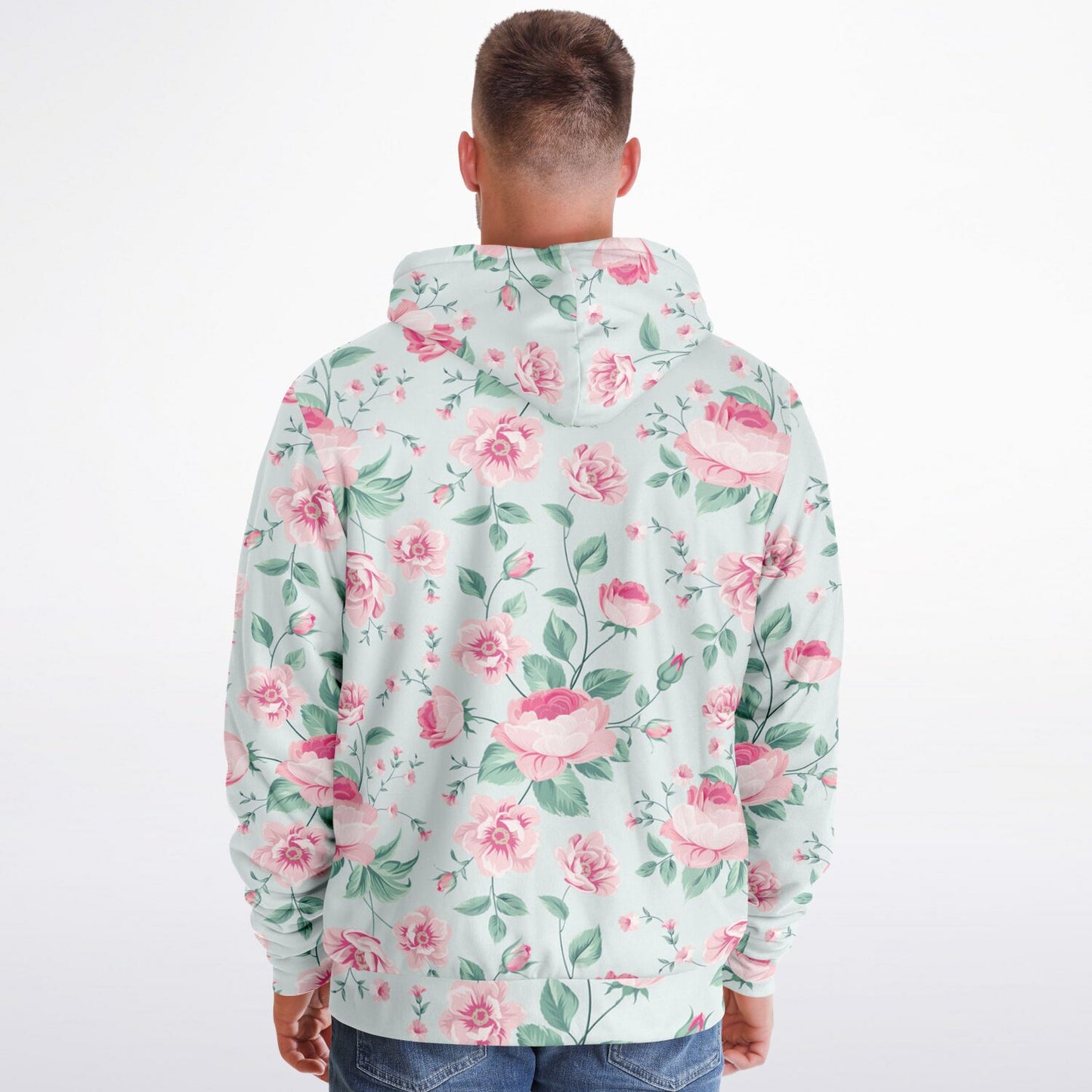 Pink Green Floral Zip Up Fleece Lined Hoodie, Flowers Peony Blossom Heavyweight Full Zipper Pocket Men Women Unisex Hooded Sweatshirt Jacket