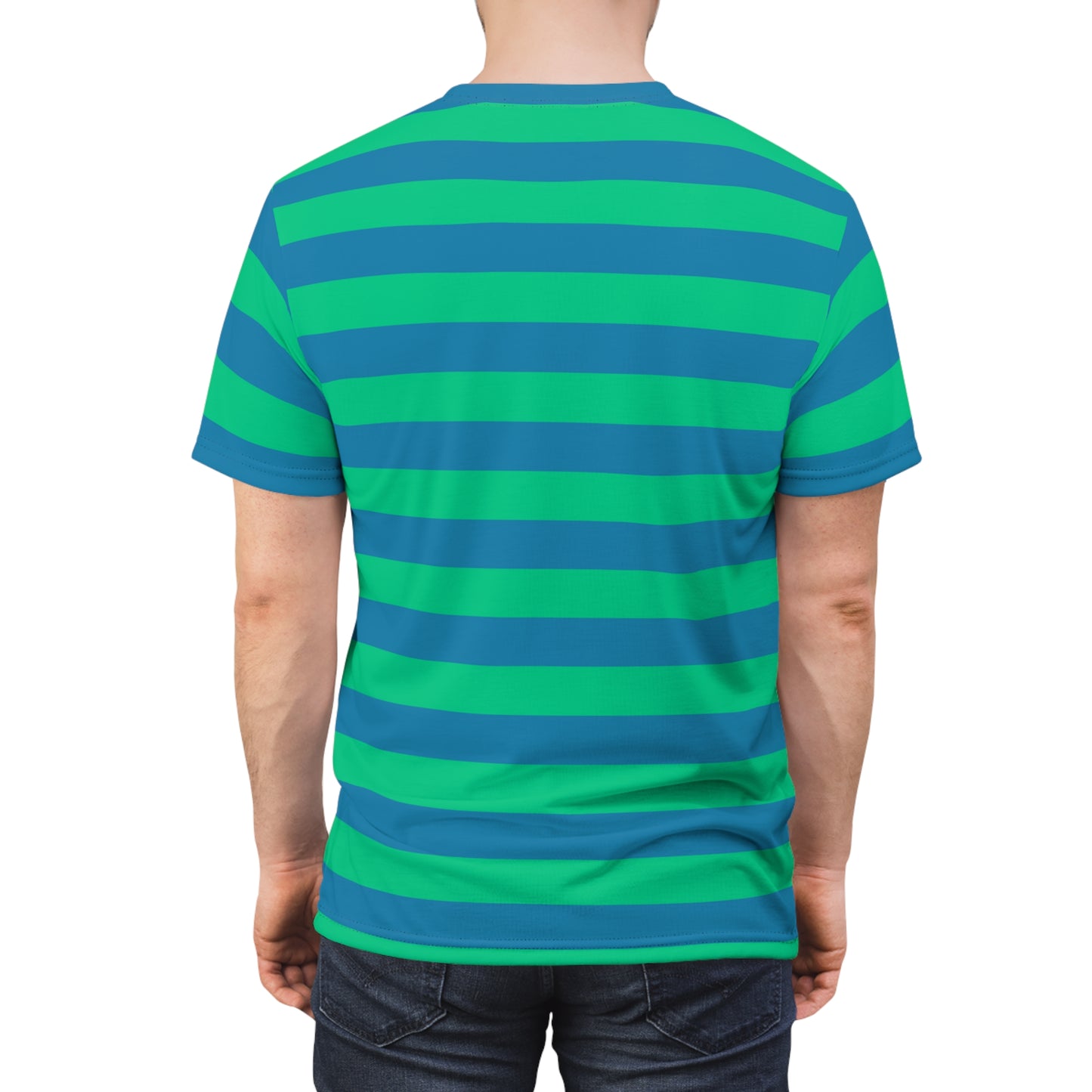 Green Blue Striped Tshirt, Bold Wide Designer Graphic Aesthetic Lightweight Heavyweight Crewneck Men Women Tee Short Sleeve Shirt Starcove Fashion