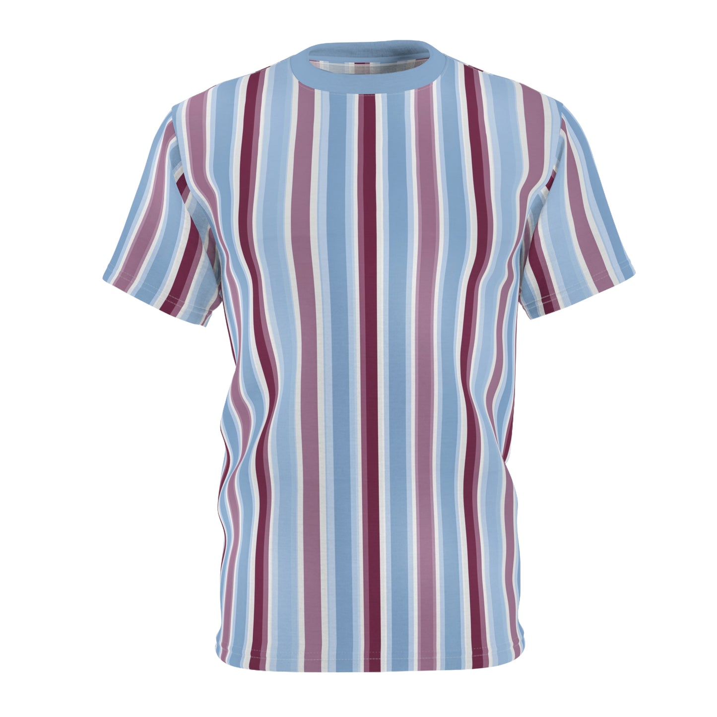 Blue Burgundy Striped Tshirt, Vertical Stripe Designer Aesthetic Lightweight Heavyweight Crewneck Men Women Tee Top Short Sleeve Shirt