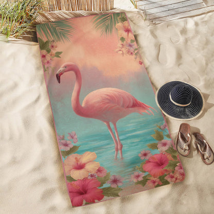 Pink Flamingo Oversized Beach Towel, Floral Ocean Sea Tropical Pool Microfiber Extra Large Swim Quick Dry Surf Designer Men Women XL Cotton