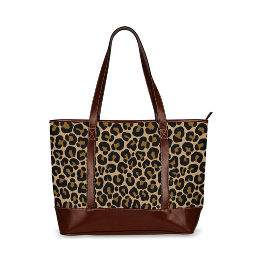 Leopard Canvas Tote Bag Zipper, Animal Print Waterproof Pockets Beach Pool Designer Fabric Shoulder Handbag Women Work Purse Travel Carry On - Starcove Fashion