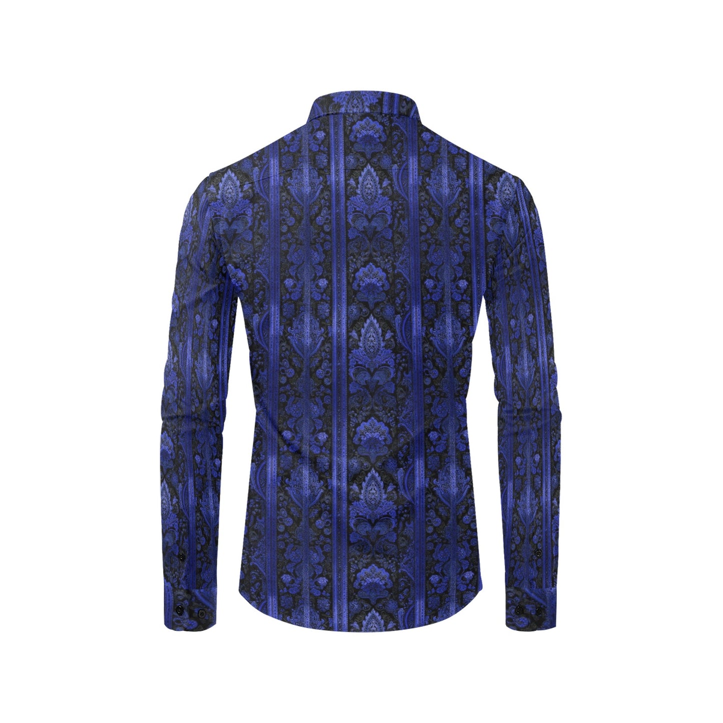Black Blue Paisley Men Button Up Shirt, Long Sleeve Pattern Print Dress Buttoned Collar Casual Dress Collared Shirt with Chest Pocket