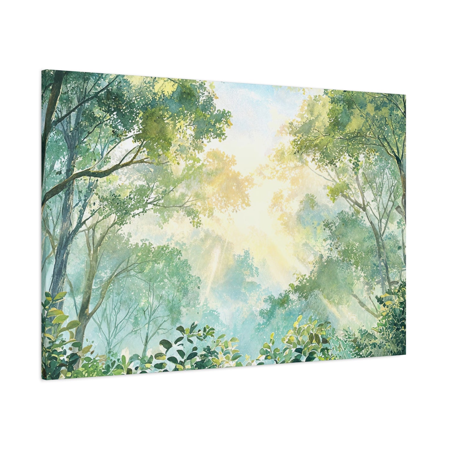 Tree Canopy Sky Canvas Gallery Wrap, Sunlit Calm Nature Watercolor Wall Art Print Decor Small Large Hanging Modern Landscape Living Room