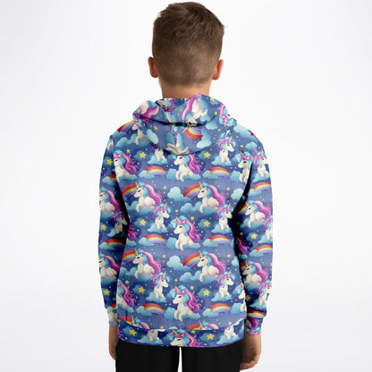Unicorn Rainbow Kids Pullover Hoodie, Kawaii Girls Boy Toddler Youth Children Fleece Graphic Cozy Cotton Hooded Sweatshirt with Pockets