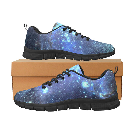 Galaxy Men Breathable Sneakers, Space Blue Stars Universe Pattern Print Lace Up Comfortable Designer Casual Mesh Dress Shoes Trainers