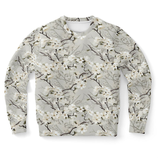 Camo Sweatshirt, Realistic Camouflage Floral Flowers Off White Cream Crewneck Fleece Cotton Sweater Jumper Pullover Men Women Designer Top