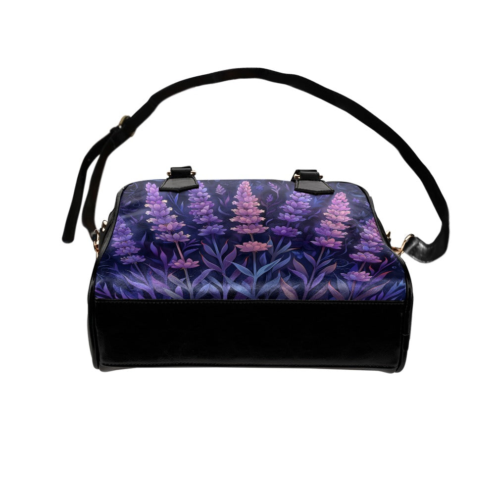 Lavender Floral Purse, Boho Flowers Purple Pattern Cute Small Shoulder Zip Bag Vegan Leather Women Designer Handbag Crossbody Ladies