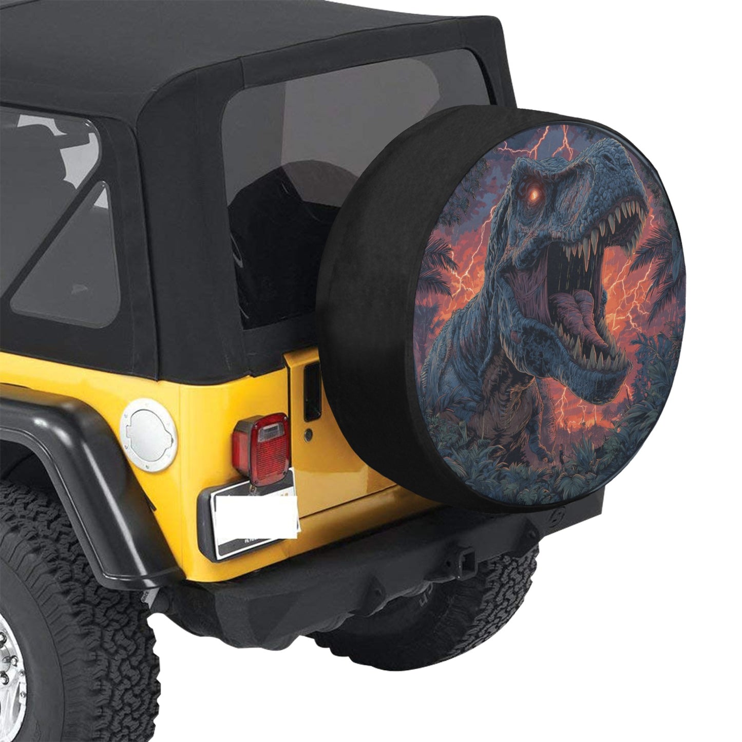 Dinosaur Flag Spare Tire Cover, Dino Trex Jungle Backup Camera Hole Wheel Unique RV Extra Back Cars Men Women Trailer Campers Motorhome