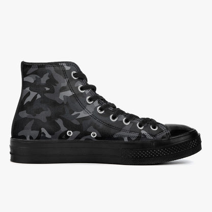 Black Camo High Top Shoes, Camouflage Grey Lace Up Sneakers Footwear Rave Canvas Streetwear Designer Men Women Starcove Fashion